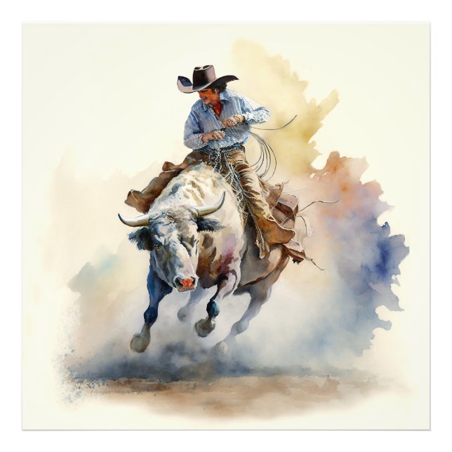 Impression Photo Aquarelle occidentale poussiéreuse « Cavalier de t (Devant)