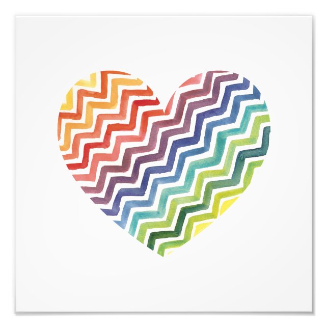 Impression Photo Aquarelle peinte arc-en-ciel Chevron Heart Print (Devant)