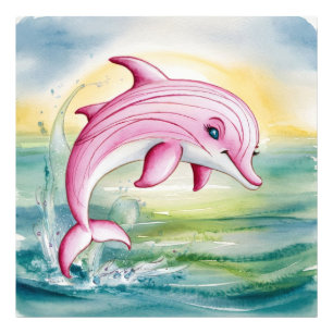 Impression Photo Aquarelle peinte dauphin rose