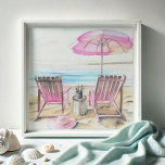 Impression Photo Aquarelle près du rivage 2<br><div class="desc">Voici ma dernière peinture aquarelle, By the Shoreline - Version 2. Cette scène de plage sereine dispose de deux transats en bois sous un parasol, invitant à la détente au bord de l'océan. Peinte dans des tons apaisants de rose et de bleu, cette pièce capture l'essence de l'art de la...</div>