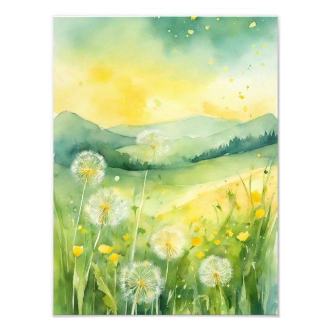 Impression Photo Aquarelle Serene Dandelion Field (Devant)