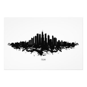 Impression Photo Aquarelle Skyline de Chicago noir et blanc