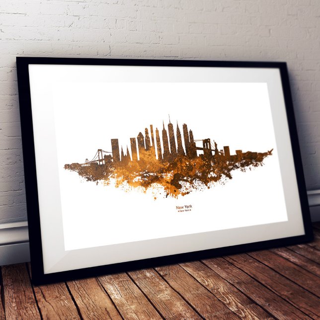 Impression Photo Aquarelle Skyline de New York en orange (Créateur téléchargé)