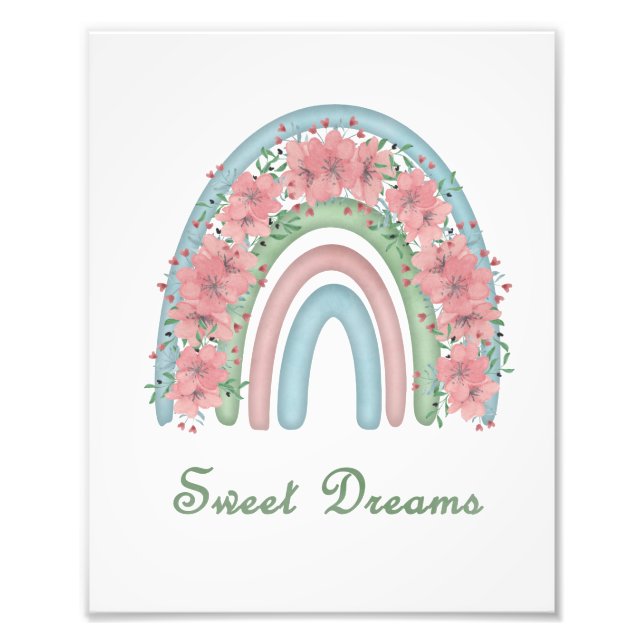 Impression Photo Aquarelle Sweet Dreams Arc en ciel avec Florals (Devant)