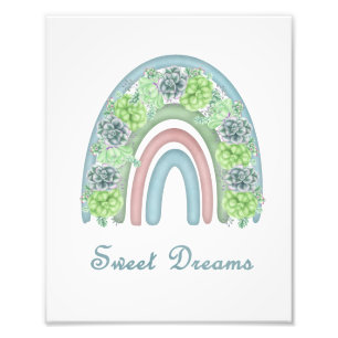 Impression Photo Aquarelle Sweet Dreams arc-en-ciel avec succulents