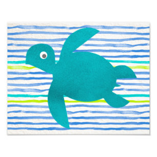 Impression Photo Aquarelle Tortue de mer Shibori Stripe