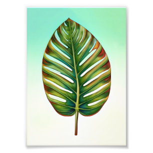 Impression Photo Aquarelle Vert Turquoise jaune rouge Feuille tropi