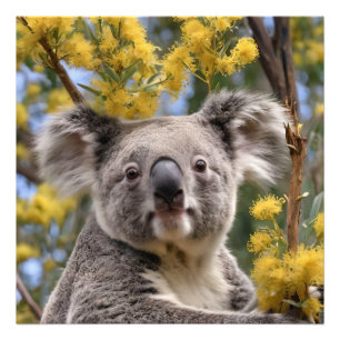 Impression Photo Arbre À Fleurs Jaunes Avec Koala,