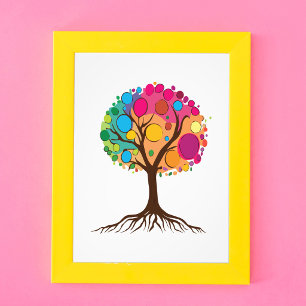 Impression Photo Arbre abstrait avec des racines et des feuilles co