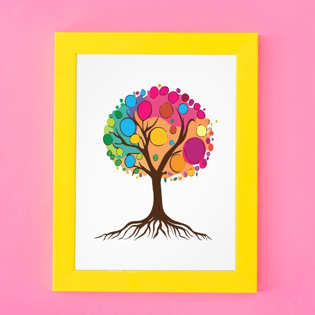 Impression Photo Arbre abstrait avec des racines et des feuilles co (Abstract tree with roots and colorful leaves. photo print )