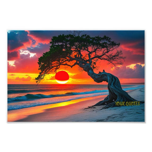 Impression Photo Arbre de coucher de soleil dramatique sur l'océan  (Devant)