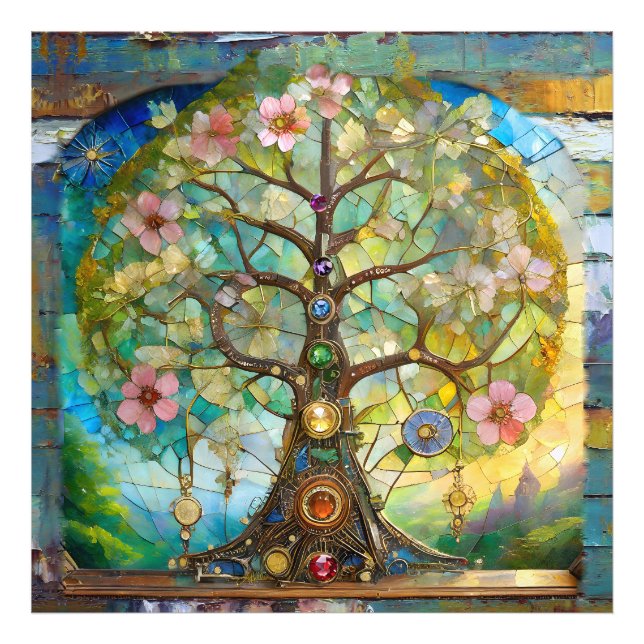 Impression Photo Arbre de Vie Fleurissant des 7 Chakras (Devant)