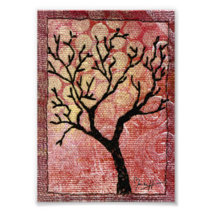Impression Photo Arbre piqué sur la toile peinte - rouge