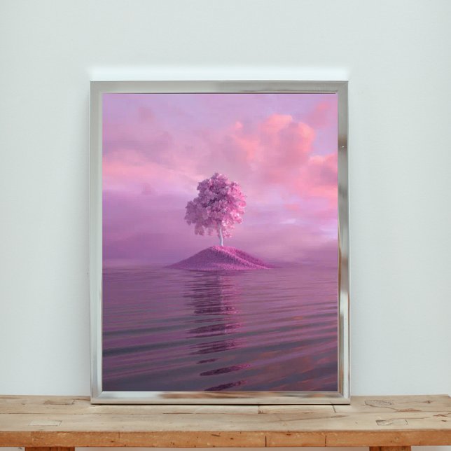 Impression Photo Arbre rose solitaire sur une île violette dans l'o (Créateur téléchargé)
