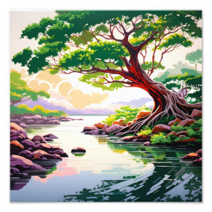 Impression Photo Arbre solitaire au bord de la rivière