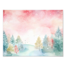 Arbres d'aquarelle rose et bleu Froid