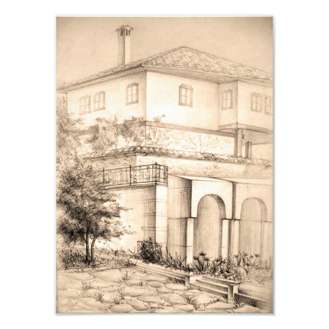 Impression Photo Architecture Maison traditionnelle Dessin d'art (Devant)