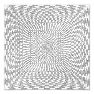 Impression Photo Argent et blanc déformé À damiers Motif