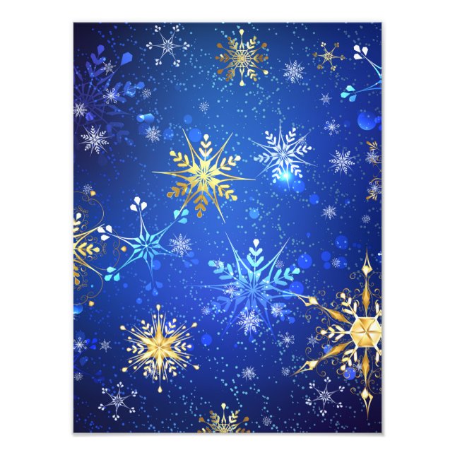 Impression Photo Arrière - plan Bleu XMAS avec des flocons de neige (Devant)