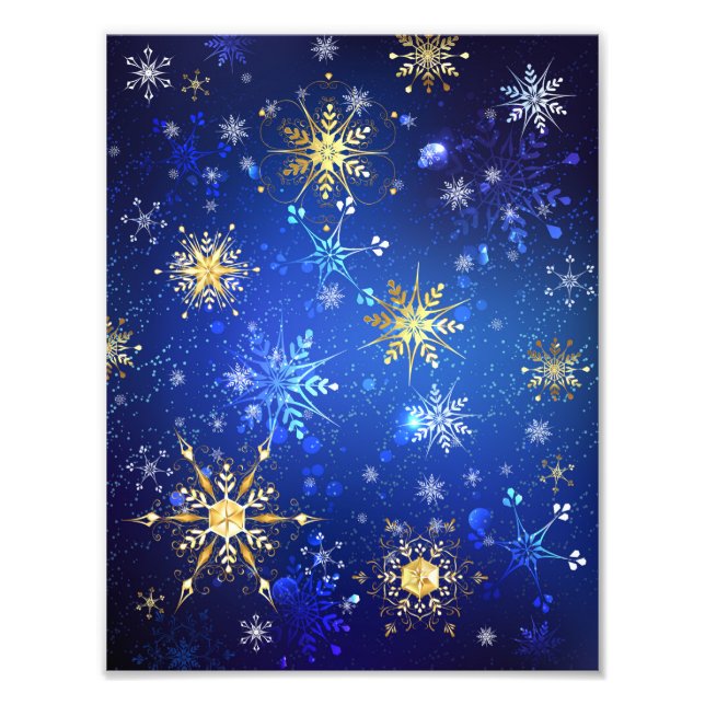 Impression Photo Arrière - plan Bleu XMAS avec des flocons de neige (Devant)