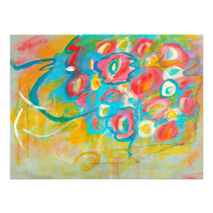 Impression Photo Art abstrait Bouquet de fleurs aqua rouge