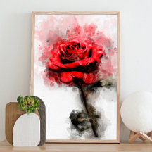 Art aquarelle d'une rose rouge sur fond blanc
