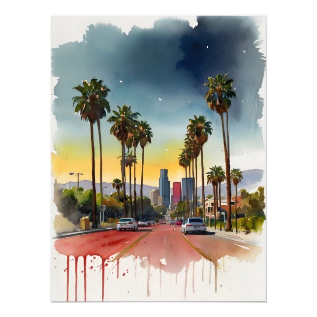Impression Photo art aquarelle Los Angeles (Devant)