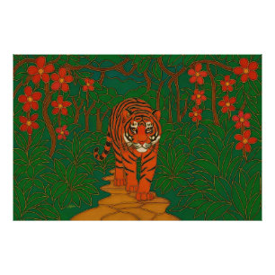 Impression Photo Art de cloisonné Tigre sur le chemin de la jungle