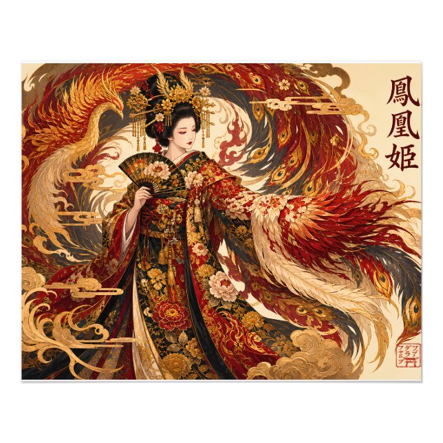 Impression Photo Art de Geisha Phoenix Japonais | Conception de Myt (Devant)