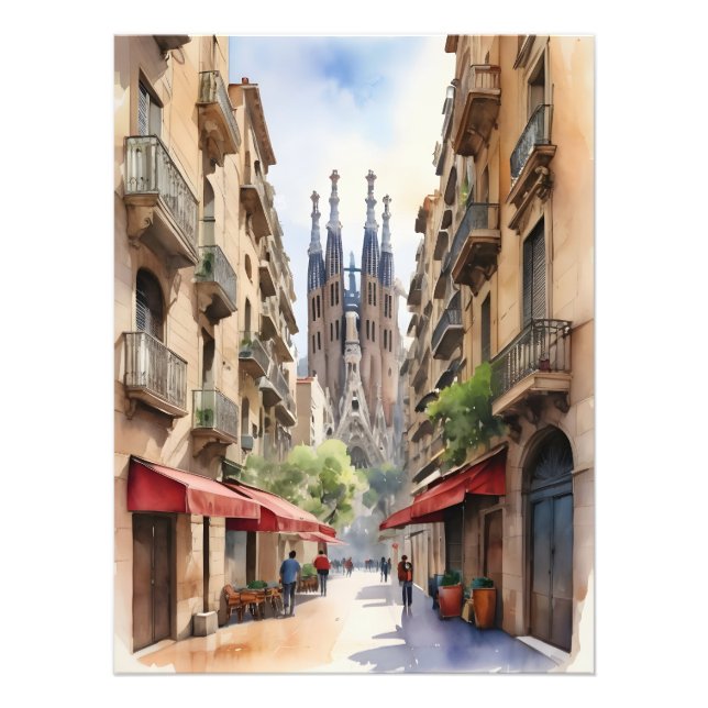 Impression Photo Art de l'aquarelle de Barcelone (Devant)