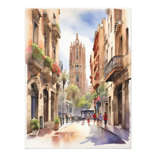 Impression Photo Art de l'aquarelle de Barcelone