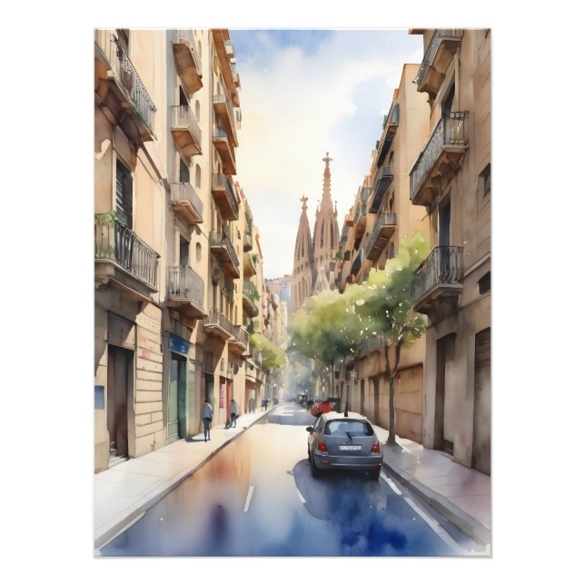 Impression Photo Art de l'aquarelle de Barcelone (Devant)