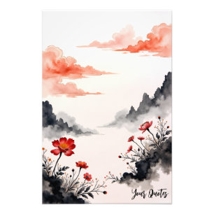 Impression Photo Art de pavot au lavis chinois
