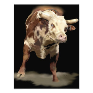 Impression Photo Art de ranch western cowboy Rodéo Taureau qui rue