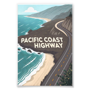 Impression Photo Art de voyage rétro de la Pacific Coast Highway