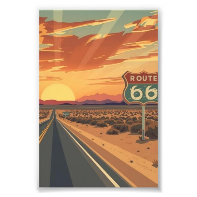 Impression Photo Art de voyage Route 66 Sunset Desert Road (Devant)