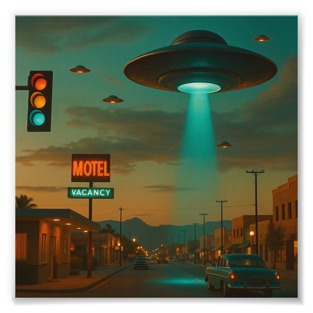 Impression Photo Art d'invasion UFO rétro style MCM (Devant)