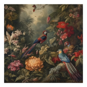 Impression Photo Art du paradis des perroquets naturalistes antique