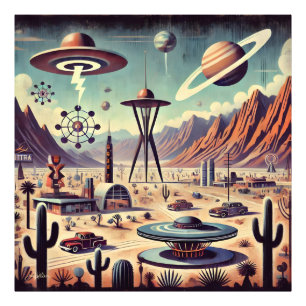 Impression Photo Art fantastique d'invasion de désert extraterrestr