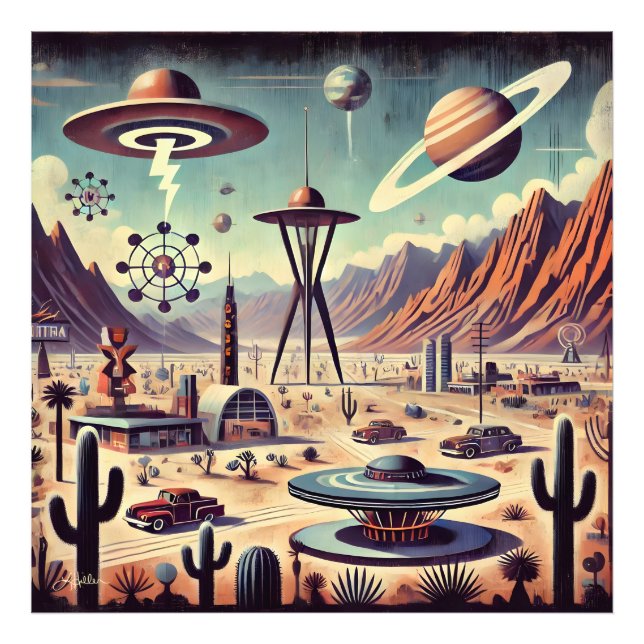 Impression Photo Art fantastique d'invasion de désert extraterrestr (Devant)