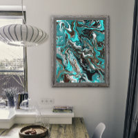 Art fluide en satin noir et turquoise