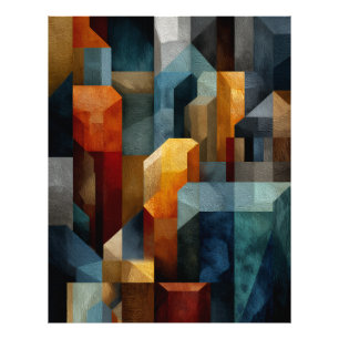 Impression Photo Art géométrique abstrait bleu orange luxueux