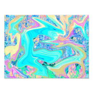 Impression Photo Art Liquide Bleu Aqua Rétro sur Hydrangeas Abstrai