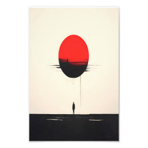Impression Photo Art minimaliste Abstrait de Soleil Rouge et Solitu