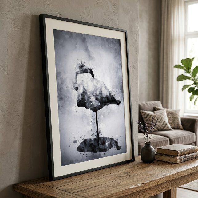 Impression Photo Art moderne au lavis d'aquarelle noir et blanc de  (Modern Flamingo Black and White Watercolor Art. Photo Print)