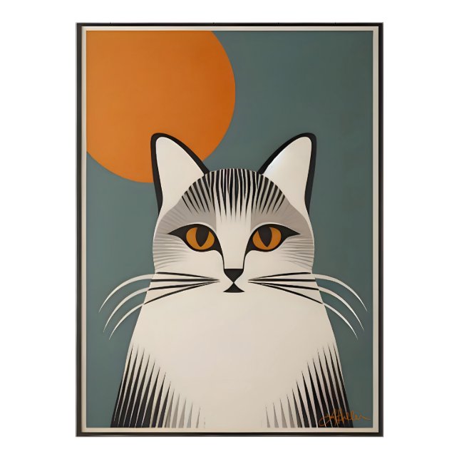Impression Photo Art Moderne du Milieu du Siècle Le Chat Gris (Devant)