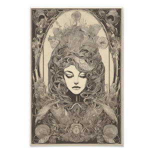 Impression Photo Art Nouveau Portrait féminin Art floral complexe
