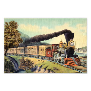 Impression Photo Art Train à vapeur vintage coloré, Carte postale V
