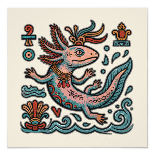 Impression Photo Art tribal bohème aztèque axolotl Xolotl pierre ér