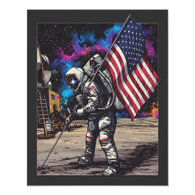 Impression Photo Astronaute Patriotique Avec Drapeau Américain (Devant)